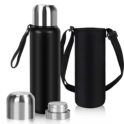 Insulated Water Bottle, 27oz Stainelss Steel Double Wall Vacuum Insulated Bottle with Lids, Sports Water Bottle Thermos Keeps Cold and Hot for Driving, Hiking, Camping, Climbing (Black)