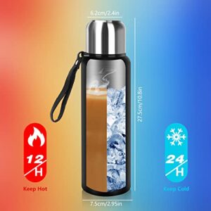 Insulated Water Bottle, 27oz Stainelss Steel Double Wall Vacuum Insulated Bottle with Lids, Sports Water Bottle Thermos Keeps Cold and Hot for Driving, Hiking, Camping, Climbing (Black)