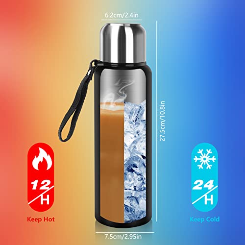 Insulated Water Bottle, 27oz Stainelss Steel Double Wall Vacuum Insulated Bottle with Lids, Sports Water Bottle Thermos Keeps Cold and Hot for Driving, Hiking, Camping, Climbing (Black)