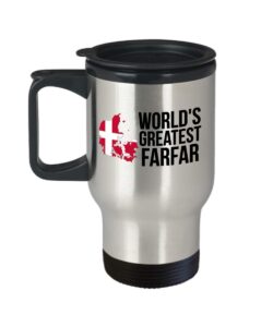 denmark travel mug - world's greatest farfar with danish flag - insulated portable coffee cup for grandfathers