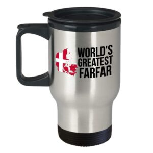 Denmark Travel Mug - World's Greatest Farfar with Danish Flag - Insulated Portable Coffee Cup for Grandfathers