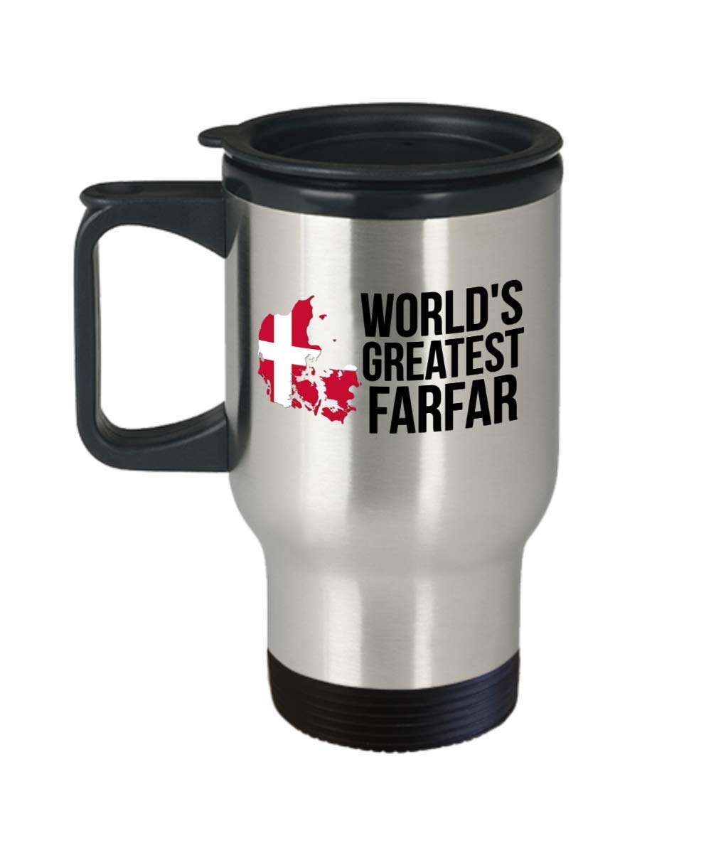 Denmark Travel Mug - World's Greatest Farfar with Danish Flag - Insulated Portable Coffee Cup for Grandfathers