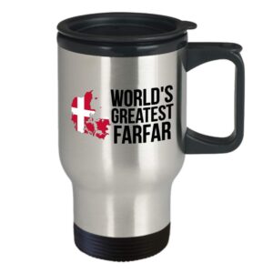 Denmark Travel Mug - World's Greatest Farfar with Danish Flag - Insulated Portable Coffee Cup for Grandfathers