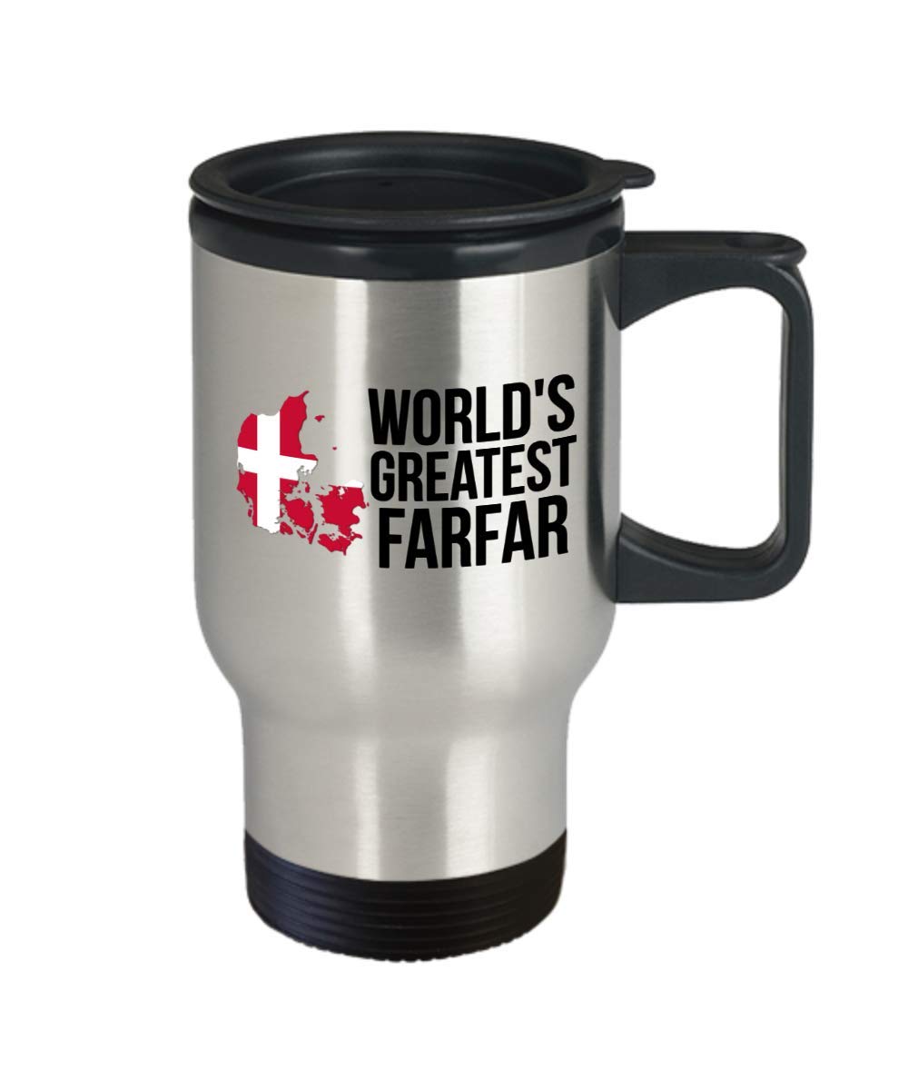 Denmark Travel Mug - World's Greatest Farfar with Danish Flag - Insulated Portable Coffee Cup for Grandfathers