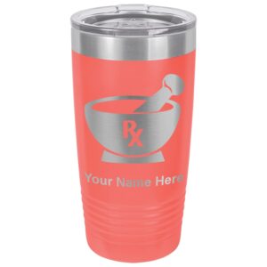 lasergram 20oz vacuum insulated tumbler mug, rx pharmacy symbol, personalized engraving included (coral)