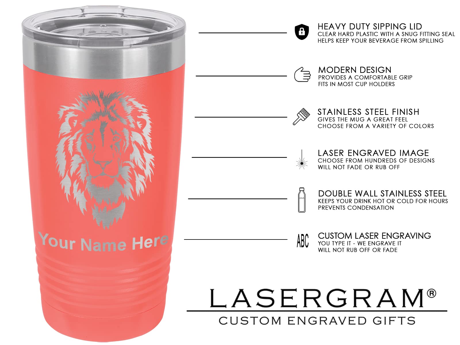 LaserGram 20oz Vacuum Insulated Tumbler Mug, Rx Pharmacy Symbol, Personalized Engraving Included (Coral)