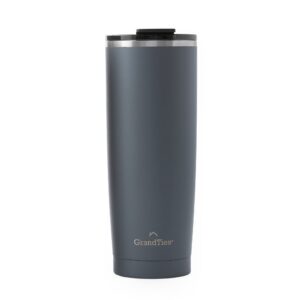 grandties insulated coffee tumbler cup w/tritan lid | leak proof, reusable, double walled vacuum stainless steel water bottle travel mug | thermal cups for hot and cold drinks | 20oz | stone gray