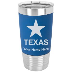 lasergram 20oz vacuum insulated tumbler mug, flag of texas, personalized engraving included (silicone grip, dark blue)