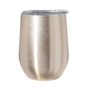 oggi cheers 'celebrate collection' stainless steel insulated wine tumbler - gold sparkle, 12oz, with clear slider lid.