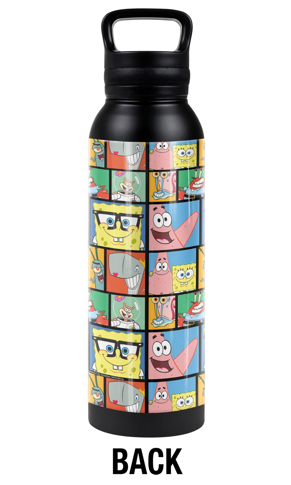 Spongebob OFFICIAL Spongebob Tile Pattern 24 oz Insulated Canteen Water Bottle, Leak Resistant, Vacuum Insulated Stainless Steel with Loop Cap