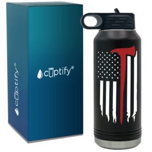 cuptify firefighter gift for men 40 oz water ﻿bottle distressed thin red line flag axe for fireman stainless steel fire department sport bottle