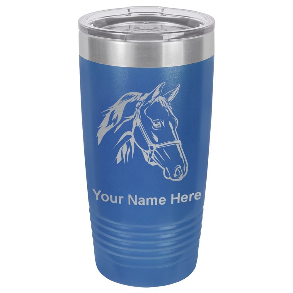 LaserGram 20oz Vacuum Insulated Tumbler Mug, Horse Head 2, Personalized Engraving Included (Dark Blue)