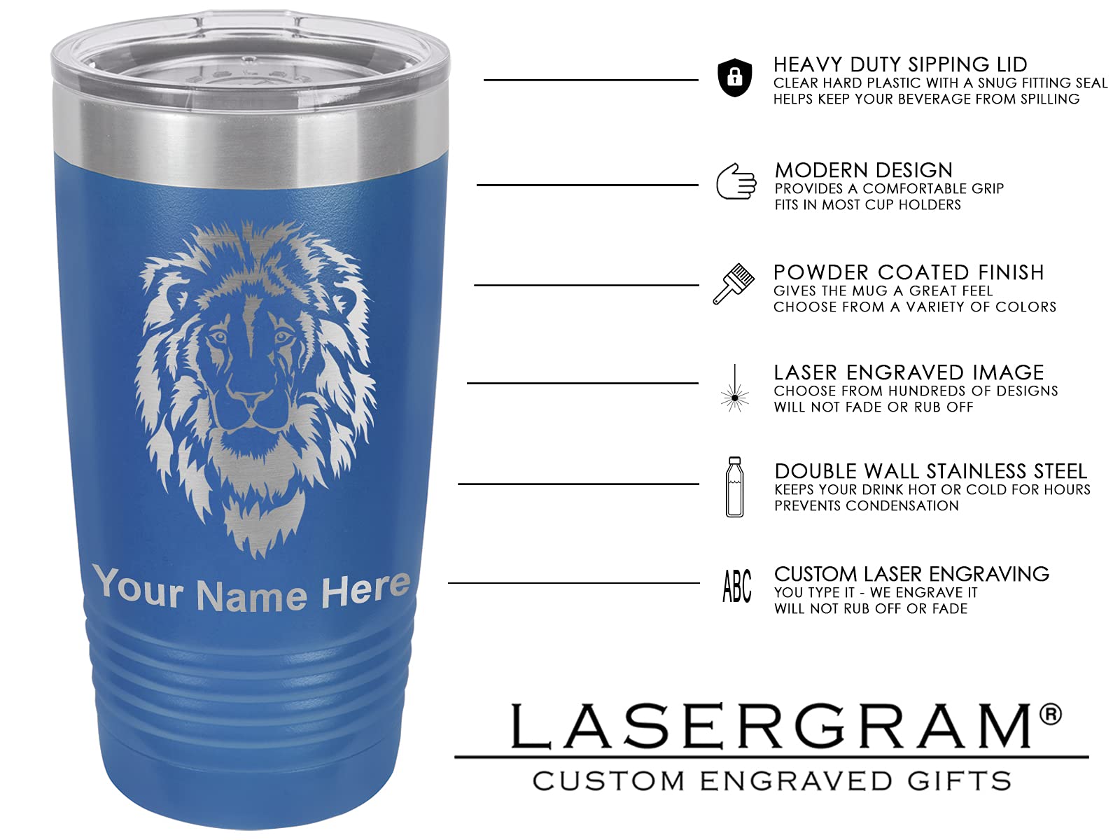 LaserGram 20oz Vacuum Insulated Tumbler Mug, Horse Head 2, Personalized Engraving Included (Dark Blue)