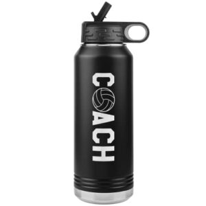 jfwcreations volleyball coach water bottle - 32oz insulated engraved stainless steel flip top with straw volleyball coach gift black