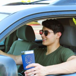 LaserGram 20oz Vacuum Insulated Tumbler Mug, Chiropractic Symbol, Personalized Engraving Included (Faux Leather, Blue)