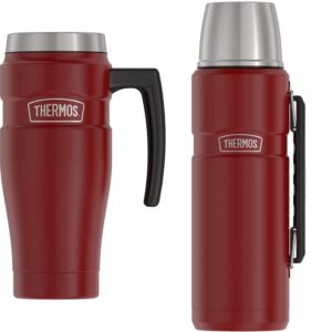 thermos stainless king vacuum-insulated travel mug, 16 ounce, rustic red stainless king vacuum-insulated beverage bottle, 40 ounce, rustic red bundle