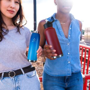 VOLCAROCK Wide Mouth Water Bottle with Straw Lid Dustproof and Leakproof 24/32/40/64 Oz, 3 Lids, Keep Hot Cold All Day Long, Dishwasher Safe and Sweat Free-24 oz Night Blue