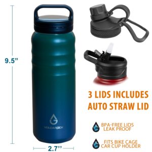 VOLCAROCK Wide Mouth Water Bottle with Straw Lid Dustproof and Leakproof 24/32/40/64 Oz, 3 Lids, Keep Hot Cold All Day Long, Dishwasher Safe and Sweat Free-24 oz Night Blue