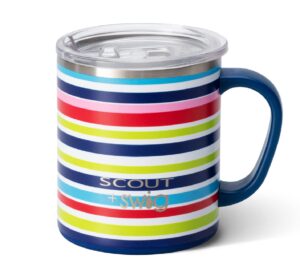 swig life + scout camper mug, 12oz travel mug with handle and lid, stainless steel, dishwasher safe, triple insulated coffee mug tumbler in on your markers print