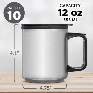 DISCOUNT PROMOS Stainless Steel Travel Mugs with Handle 12 oz. Set of 10, Bulk Pack - Perfect for Coffee, Soda, Other Hot & Cold Beverages - Stainless Steel