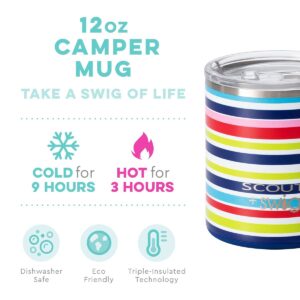 Swig Life + SCOUT Camper Mug, 12oz Travel Mug with Handle and Lid, Stainless Steel, Dishwasher Safe, Triple Insulated Coffee Mug Tumbler in On Your Markers Print