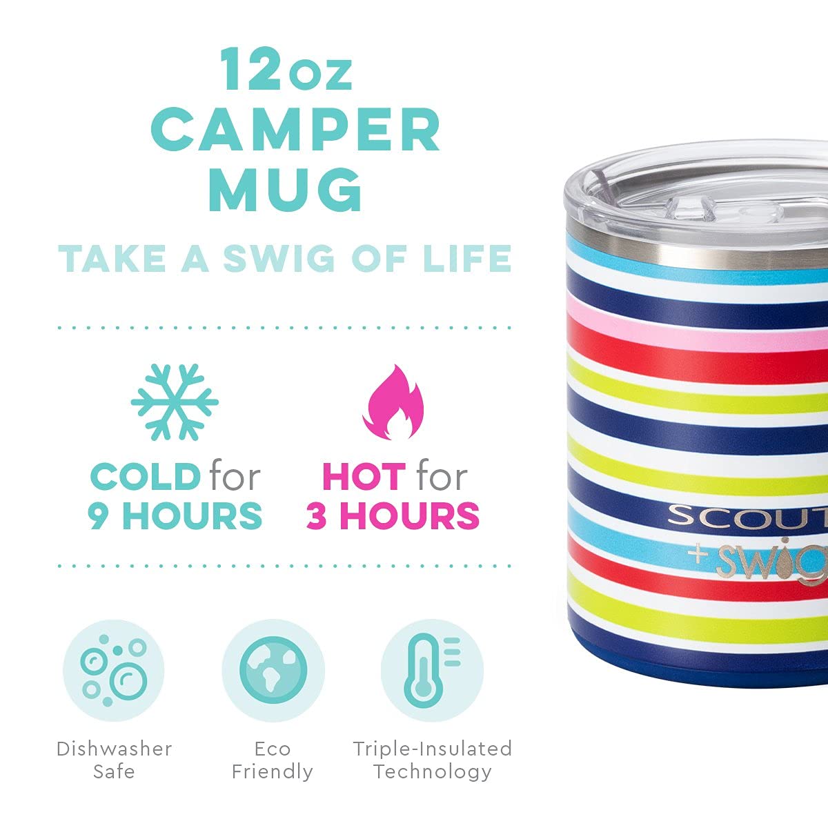 Swig Life + SCOUT Camper Mug, 12oz Travel Mug with Handle and Lid, Stainless Steel, Dishwasher Safe, Triple Insulated Coffee Mug Tumbler in On Your Markers Print