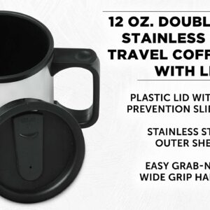 DISCOUNT PROMOS Stainless Steel Travel Mugs with Handle 12 oz. Set of 10, Bulk Pack - Perfect for Coffee, Soda, Other Hot & Cold Beverages - Stainless Steel