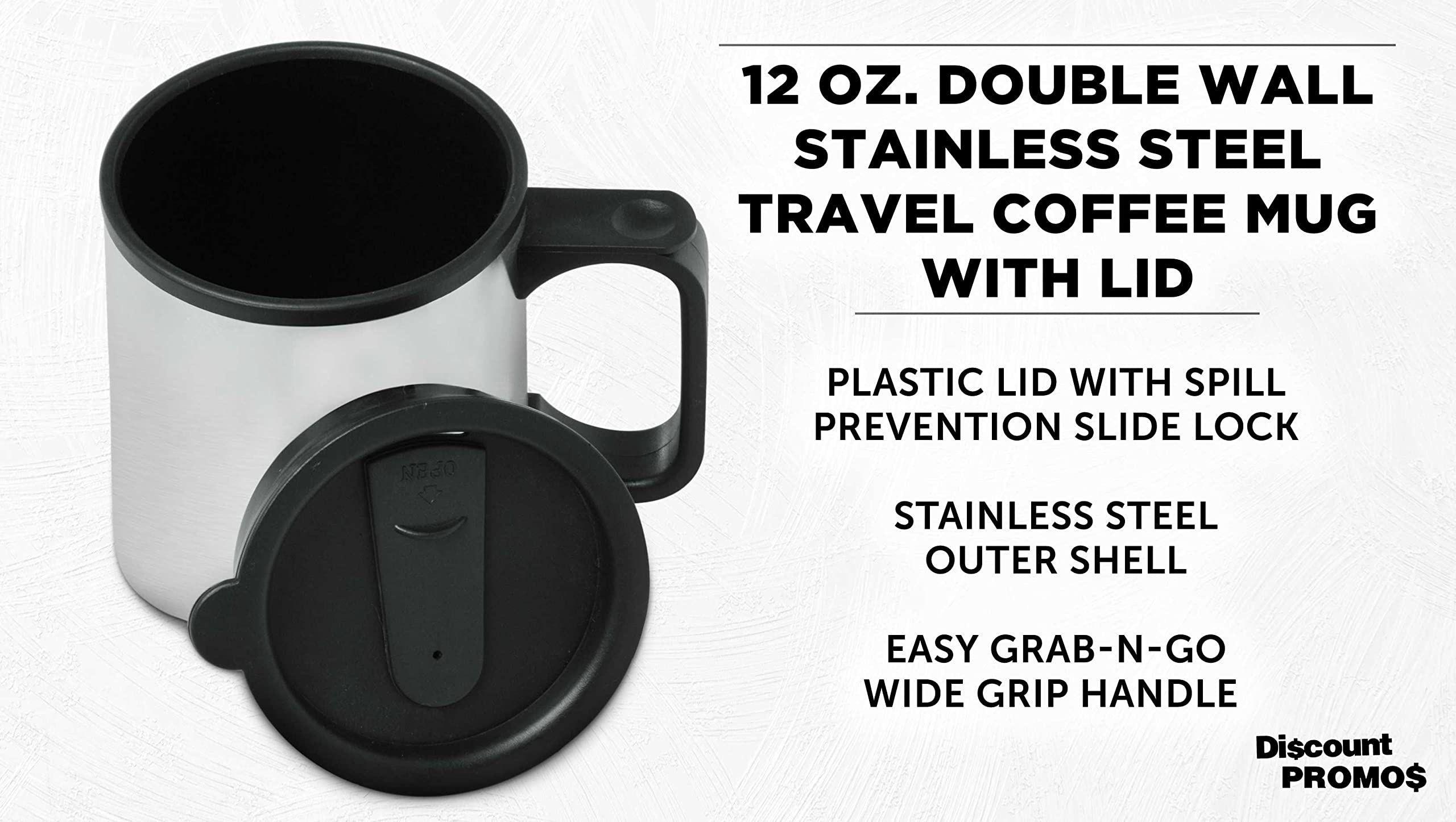 DISCOUNT PROMOS Stainless Steel Travel Mugs with Handle 12 oz. Set of 10, Bulk Pack - Perfect for Coffee, Soda, Other Hot & Cold Beverages - Stainless Steel