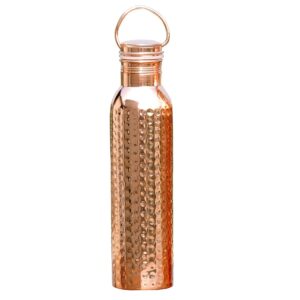 hammered pure copper water bottle with handle joint free with ayurvedic benefited 100% pure and leak proof bottle 33.84 us fl ounce capacity