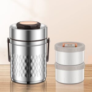 insulated food jar, vacuum 316 stainless steel soup thermos with lunch bag for adults - 2 tier 24 hours of long-term thermal insulation food bento lunch box with portable handle (color : silver)