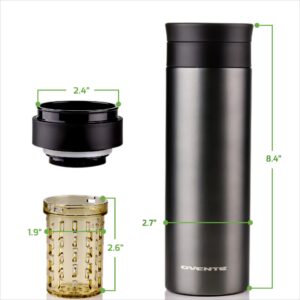 Ovente Stainless Steel Vacuum Insulated Coffee Water Mug, 16 oz Portable Double Wall Handheld Tumbler with Tea Infuser, BPA-Free Spill Proof Travel Friendly for Hot Cold Beverage, Gunmetal MSA16G