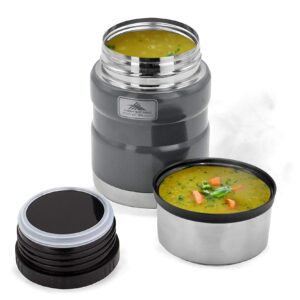 high sierra hs1676 14 oz thermos for hot food, wall insulation, 18/8 stainless steel, keeps warm for up to 12 hours, lid doubles up as a serving bowl, 14oz gray