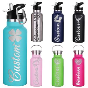 Busparst Personalized Water Bottles Insulated with Straw,Custom Engraved Sport Water Bottle with Name,Customized Stainless Steel Water Bottle for Girl and Boys.