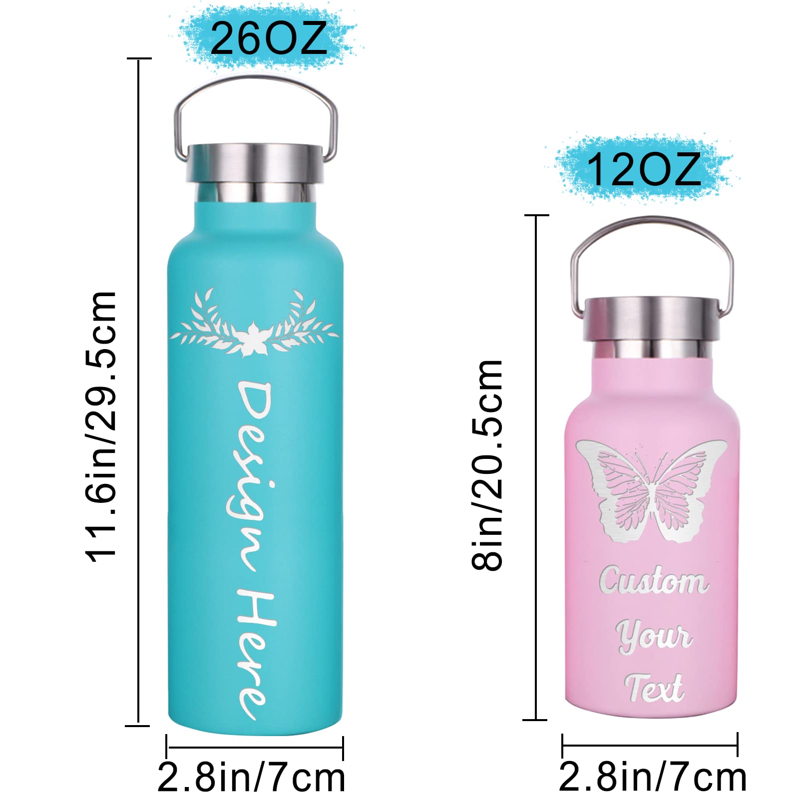 Busparst Personalized Water Bottles Insulated with Straw,Custom Engraved Sport Water Bottle with Name,Customized Stainless Steel Water Bottle for Girl and Boys.