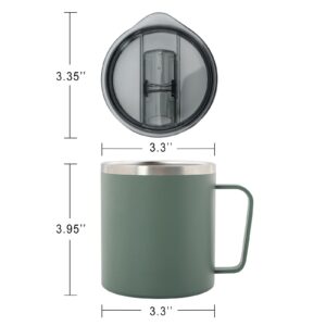 Innopack Insulated Coffee Mug with Handle, 13oz Stainless Steel Togo Coffee Travel Mug, Reusable and Durable Double Wall Coffee Cup, Powder Coated Green