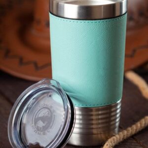 LaserGram 20oz Vacuum Insulated Tumbler Mug, Barrel Racer Turn N Burn, Personalized Engraving Included (Faux Leather, Teal)