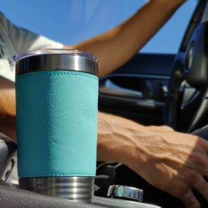 LaserGram 20oz Vacuum Insulated Tumbler Mug, Barrel Racer Turn N Burn, Personalized Engraving Included (Faux Leather, Teal)