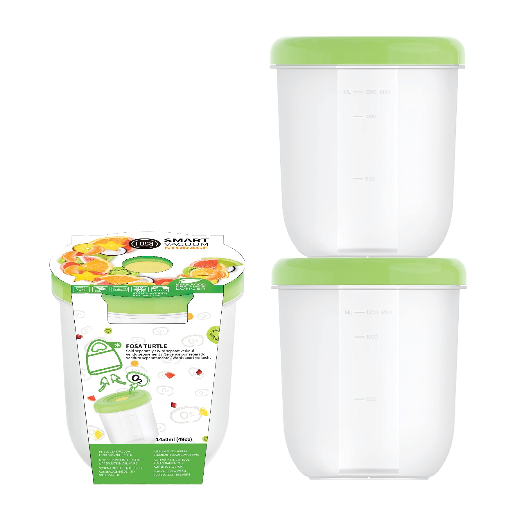 FOSA vacuum container, microwavable with lid 49oz, 2pcs set (vacuum unit not included)