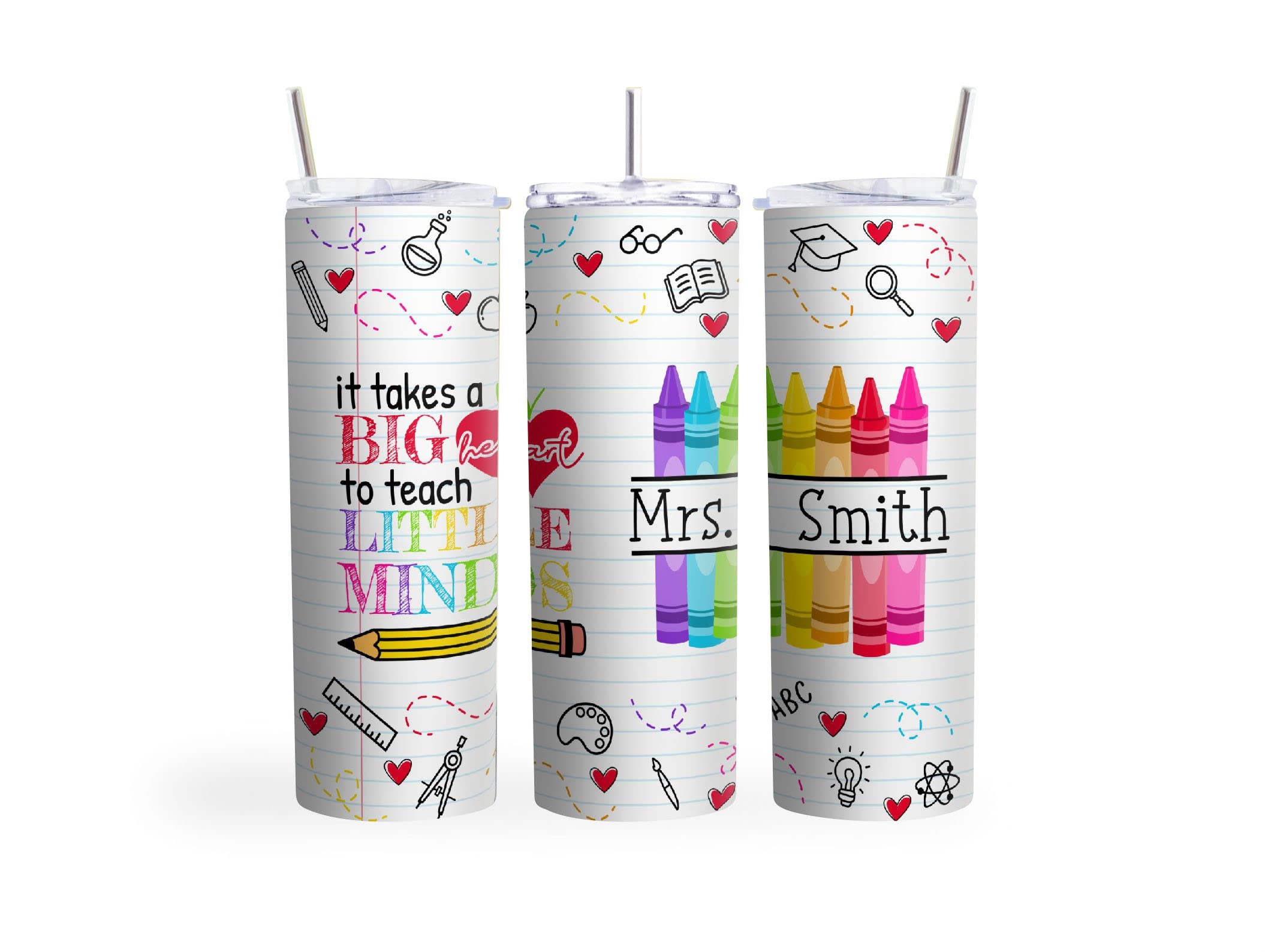 20oz Skinny Tumbler Personalized Teacher Gift - Stainless Steel Double Wall Insulated Cup With Lid And Straw