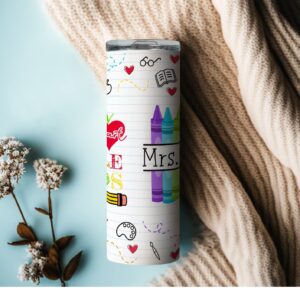 20oz Skinny Tumbler Personalized Teacher Gift - Stainless Steel Double Wall Insulated Cup With Lid And Straw