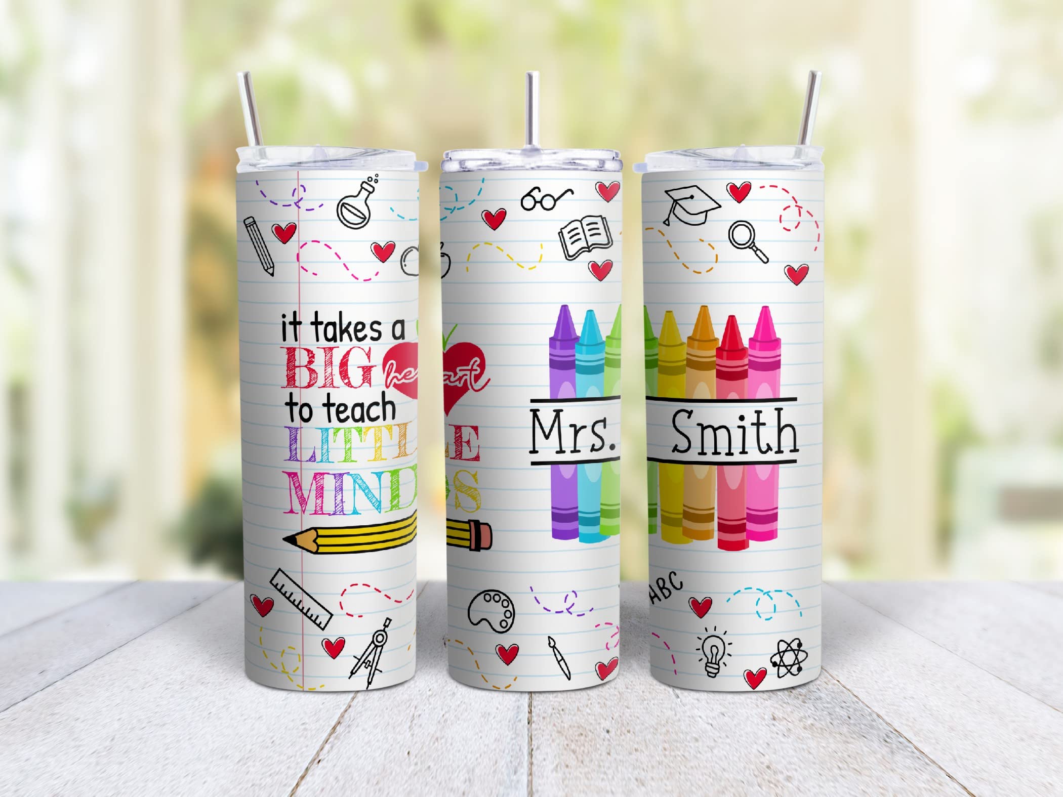 20oz Skinny Tumbler Personalized Teacher Gift - Stainless Steel Double Wall Insulated Cup With Lid And Straw