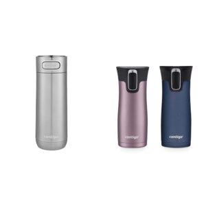 contigo luxe autoseal vacuum-insulated travel spill-proof coffee mug & autoseal® west loop vacuum-insulated stainless steel travel mug with easy-clean lid, 16 oz, 2-pack, vervain, midnight berry