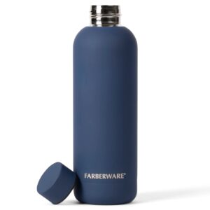 farberware stainless steel water bottle, 48 hrs cold, 12 hrs hot, double wall insulated, leakproof sweat free design (16oz, blue)