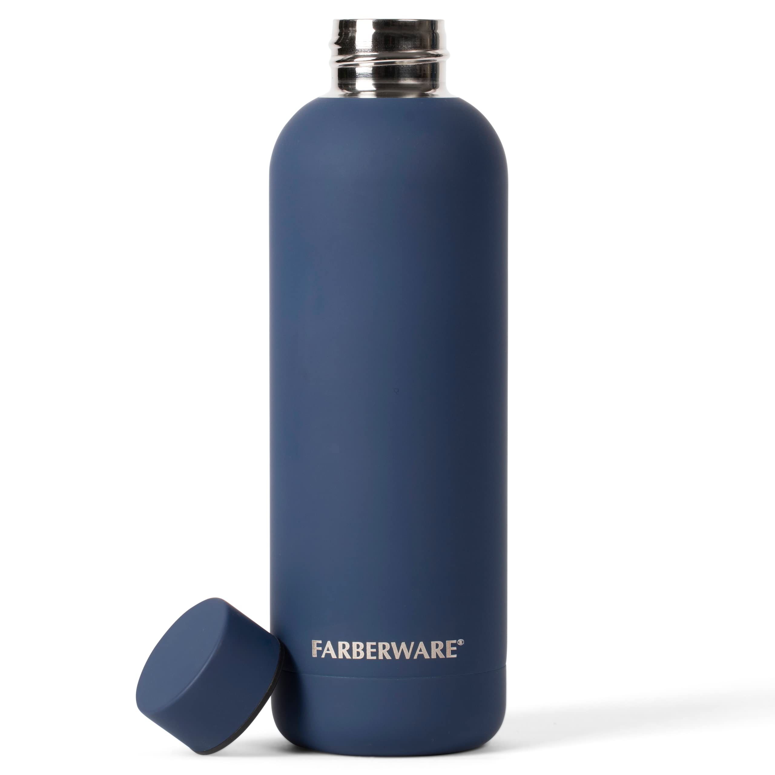 Farberware Stainless Steel Water Bottle, 48 Hrs Cold, 12 Hrs Hot, Double Wall Insulated, Leakproof Sweat Free Design (16oz, Blue)
