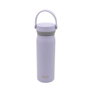 built cascade double wall vacuum insulated stainless steel wide mouth water bottle with comfort grip and carry handle lid, 20 ounces, lavendar