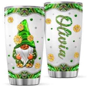 cubicer personalized coffee tumbler gnome customized name tea cup with lid christmas double walled stainless steel insulated mugs for women men girls kids holiday drinking glass
