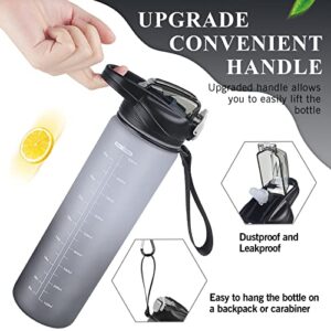 Spopal Motivational Water Bottle, [Leakproof] 32 Oz Plastic Water Bottle with Straw, [BPA Free] Reusable Sports Water Bottle, Ideal Gift for Gym,Fitness,Hiking, Travel,Outdoor Sports (Black)