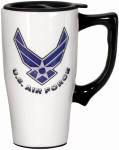 spoontiques - ceramic travel mugs - air force cup - hot or cold beverages - gift for coffee lovers