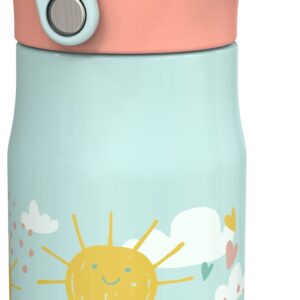 Zak Designs Harmony Kid Water Bottle for Travel or At Home, 14oz Recycled Stainless Steel is Leak-Proof When Closed and Vacuum Insulated (Happy Day)