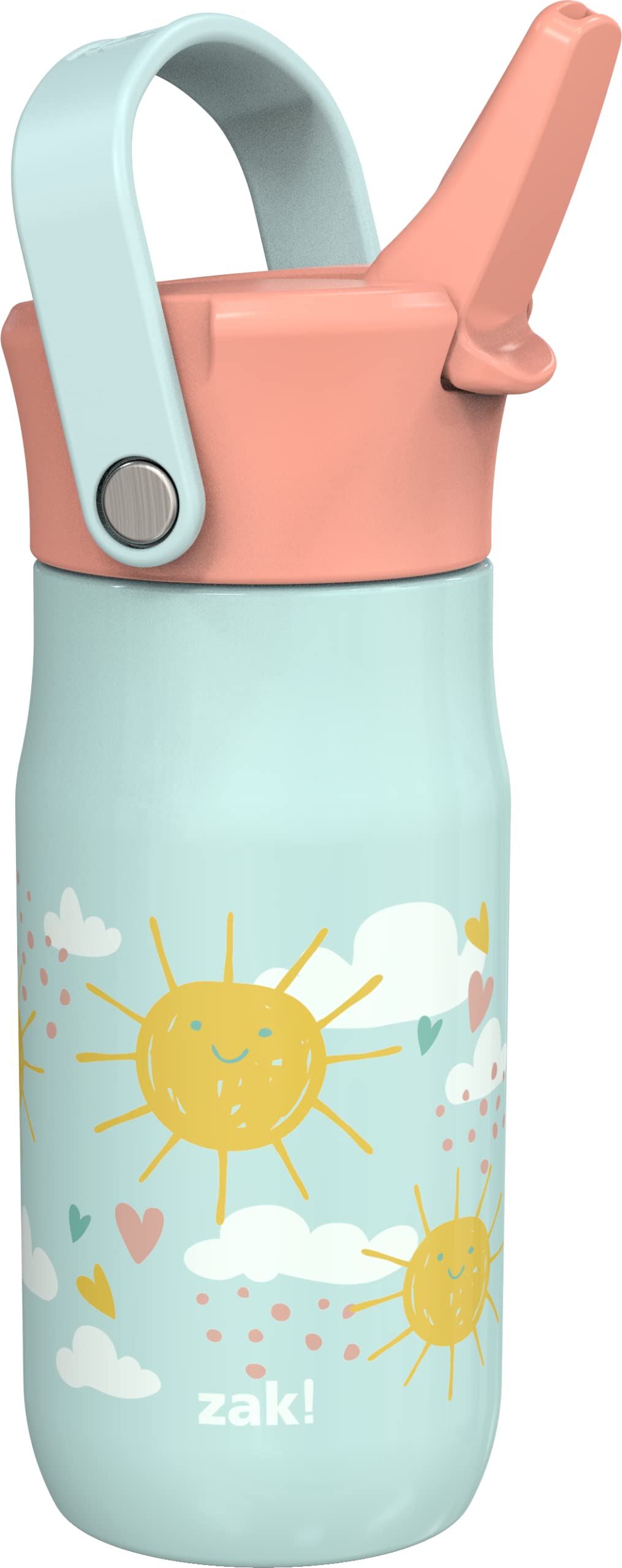 Zak Designs Harmony Kid Water Bottle for Travel or At Home, 14oz Recycled Stainless Steel is Leak-Proof When Closed and Vacuum Insulated (Happy Day)